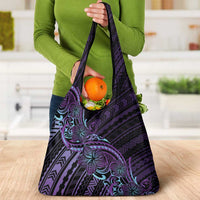 Teal Purple Polynesia Plumeria Tattoo Grocery Bag