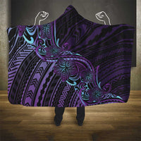 Teal Purple Polynesia Plumeria Tattoo Hooded Blanket