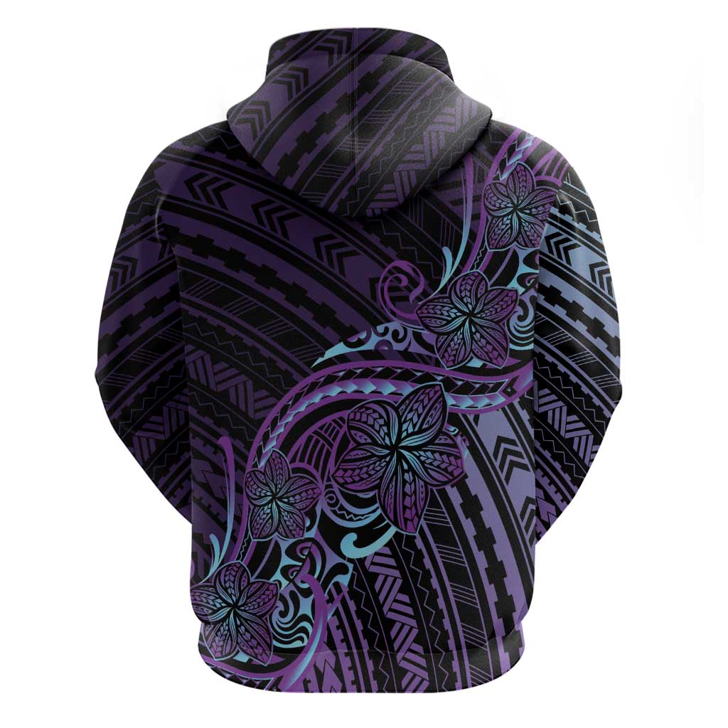 Teal Purple Polynesia Plumeria Tattoo Hoodie