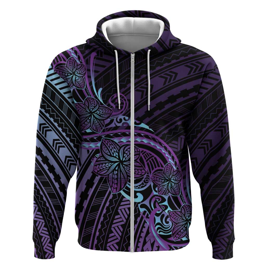 Teal Purple Polynesia Plumeria Tattoo Hoodie