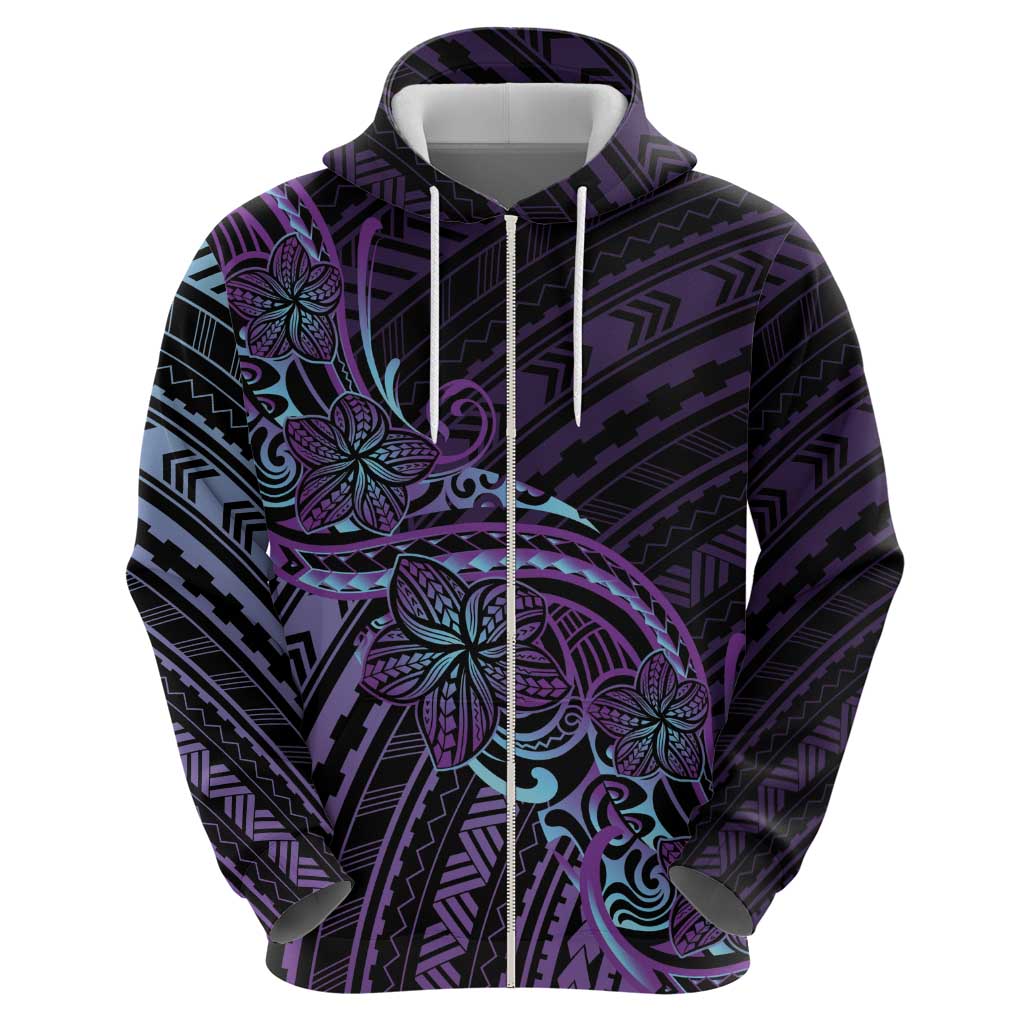 Teal Purple Polynesia Plumeria Tattoo Hoodie
