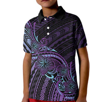 Teal Purple Polynesia Plumeria Tattoo Kid Polo Shirt