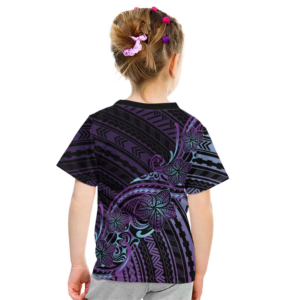 Teal Purple Polynesia Plumeria Tattoo Kid T Shirt