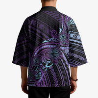 Teal Purple Polynesia Plumeria Tattoo Kimono