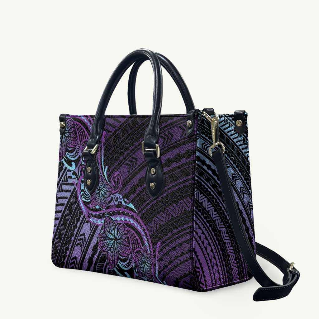 Teal Purple Polynesia Plumeria Tattoo Leather Bag