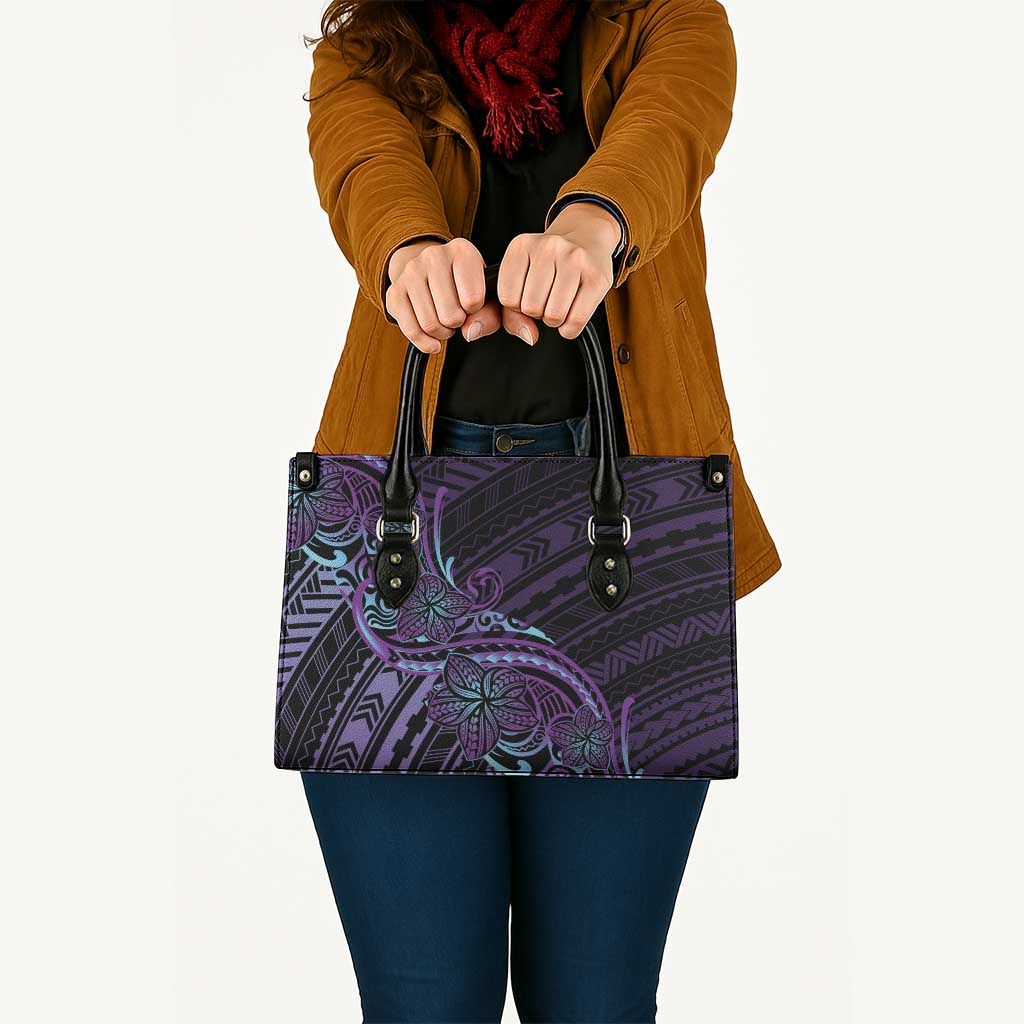 Teal Purple Polynesia Plumeria Tattoo Leather Bag