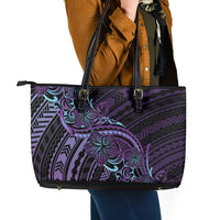 Teal Purple Polynesia Plumeria Tattoo Leather Tote Bag