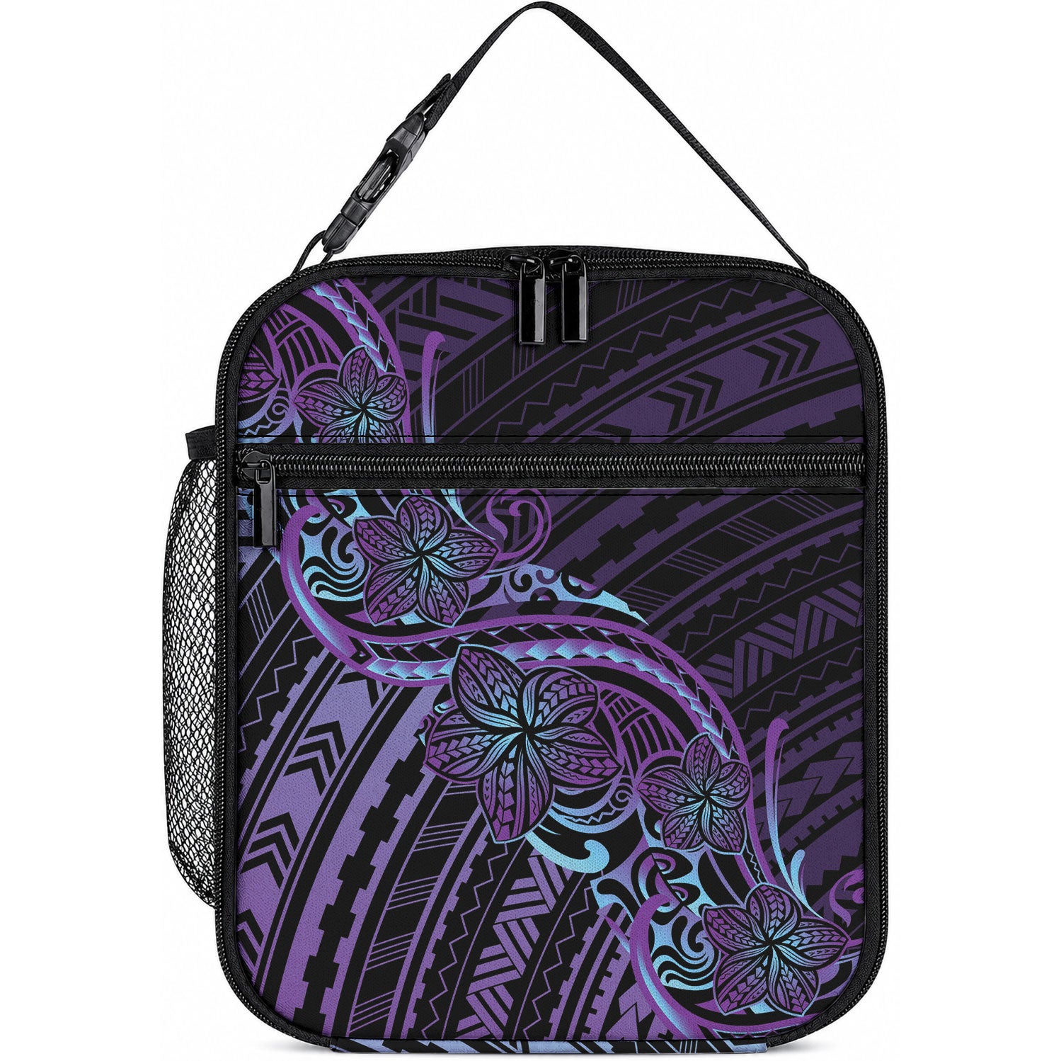 Teal Purple Polynesia Plumeria Tattoo Lunch Bag LT14 10.2 × 8.3 × 4.3 inch Purple - Polynesian Pride