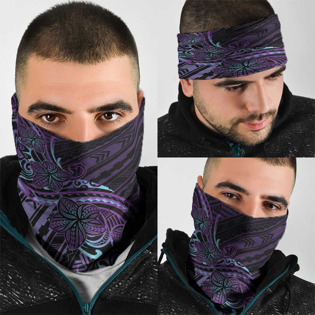 Teal Purple Polynesia Plumeria Tattoo Neck Gaiter