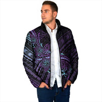 Teal Purple Polynesia Plumeria Tattoo Padded Jacket