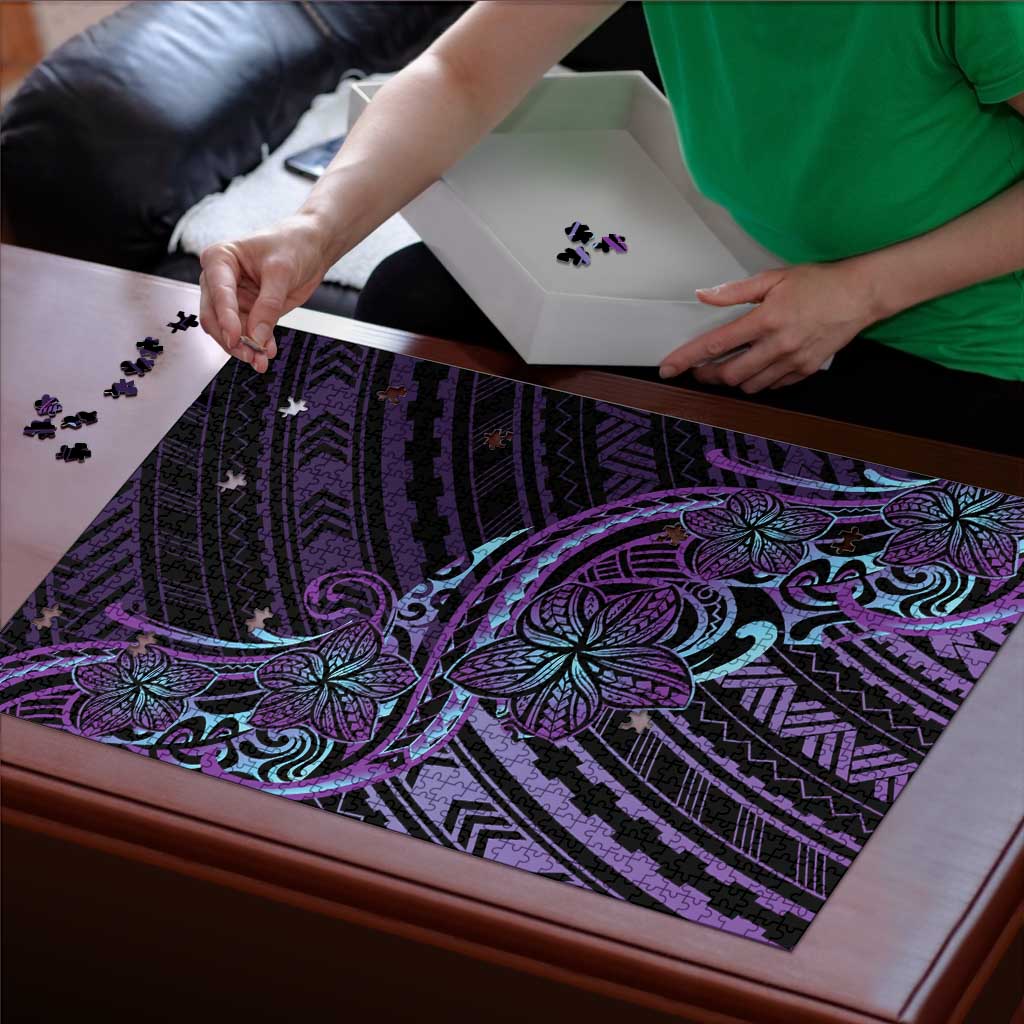 Teal Purple Polynesia Plumeria Tattoo Puzzle