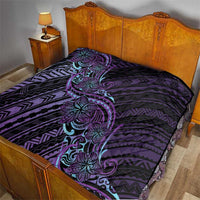 Teal Purple Polynesia Plumeria Tattoo Quilt