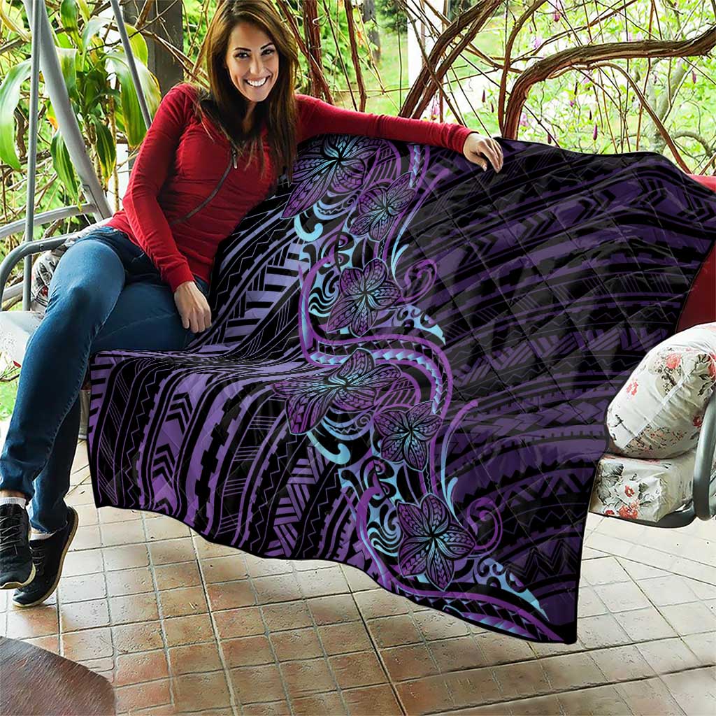 Teal Purple Polynesia Plumeria Tattoo Quilt