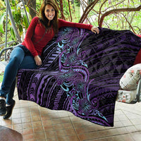 Teal Purple Polynesia Plumeria Tattoo Quilt