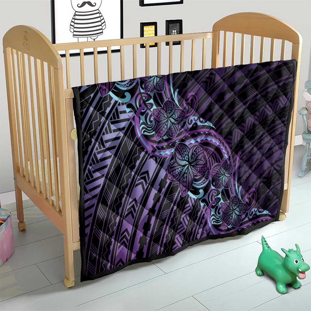 Teal Purple Polynesia Plumeria Tattoo Quilt