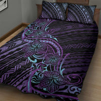 Teal Purple Polynesia Plumeria Tattoo Quilt Bed Set