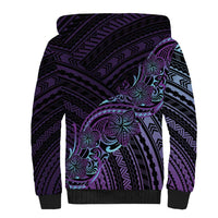 Teal Purple Polynesia Plumeria Tattoo Sherpa Hoodie