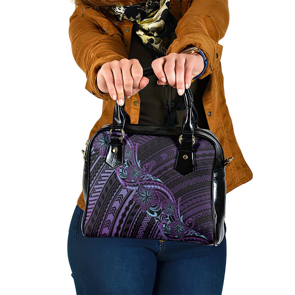 Teal Purple Polynesia Plumeria Tattoo Shoulder Handbag