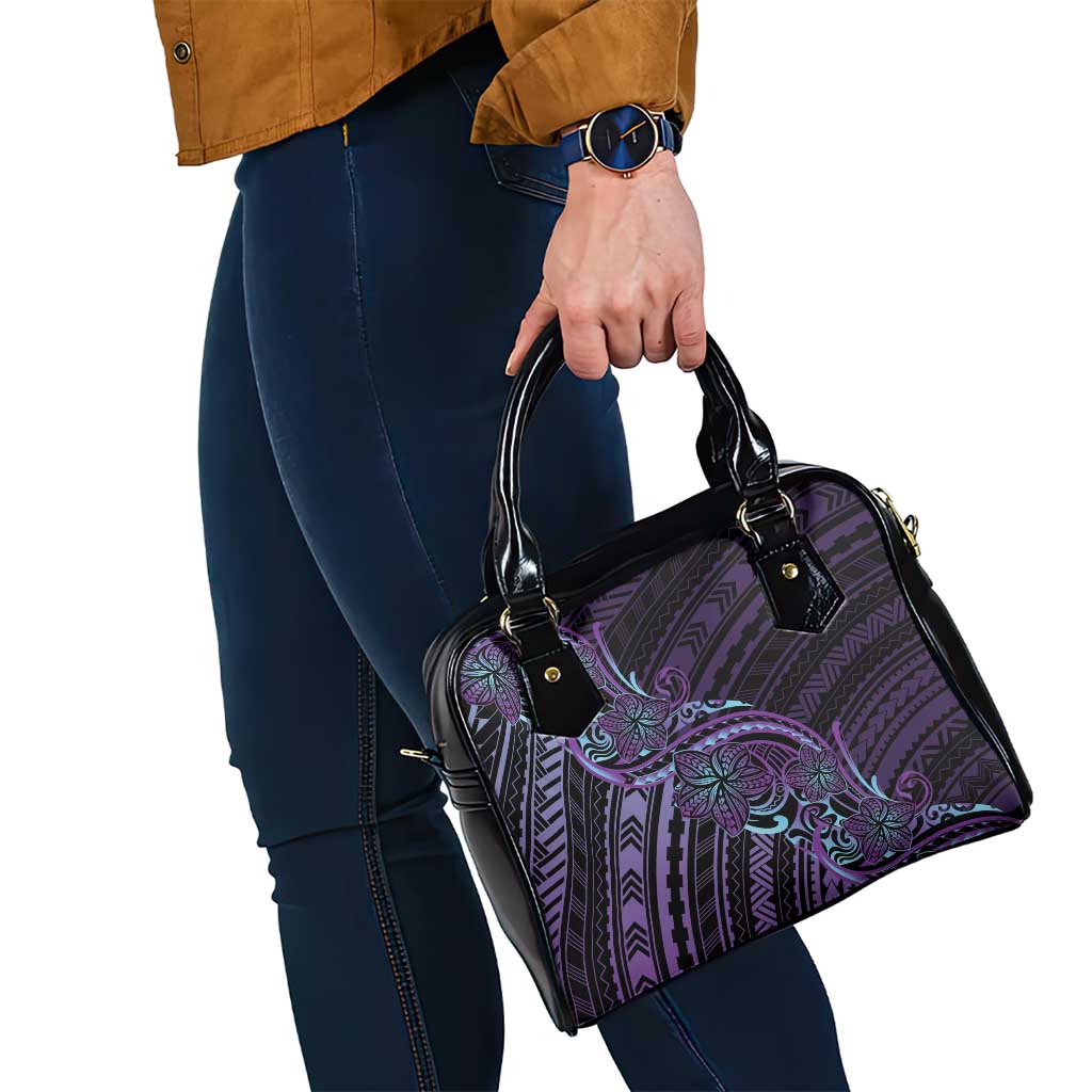 Teal Purple Polynesia Plumeria Tattoo Shoulder Handbag