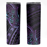 Teal Purple Polynesia Plumeria Tattoo Skinny Tumbler