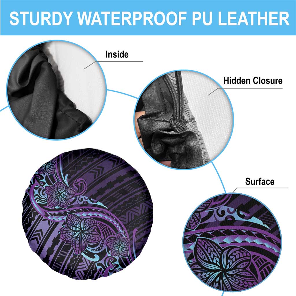 Teal Purple Polynesia Plumeria Tattoo Spare Tire Cover