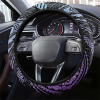 Teal Purple Polynesia Plumeria Tattoo Steering Wheel Cover