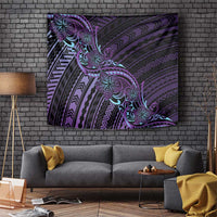 Teal Purple Polynesia Plumeria Tattoo Tapestry