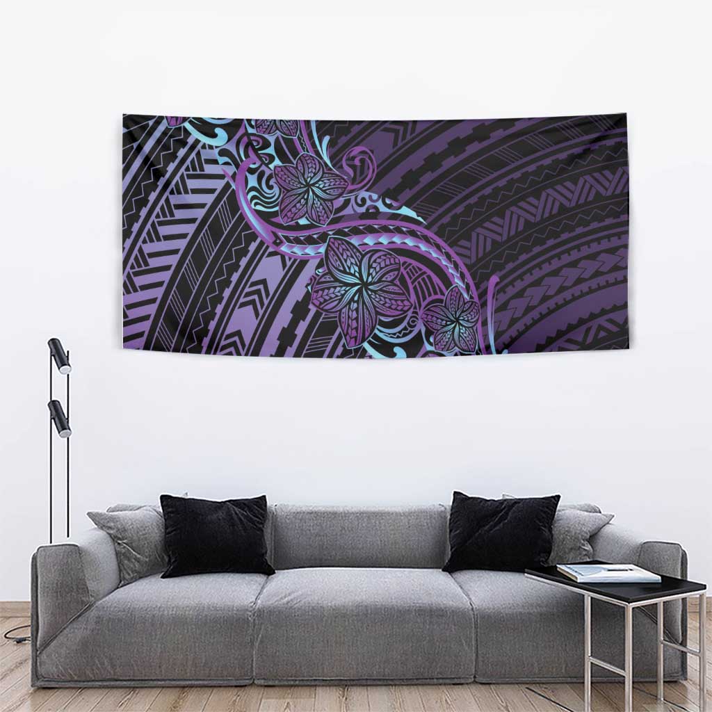 Teal Purple Polynesia Plumeria Tattoo Tapestry