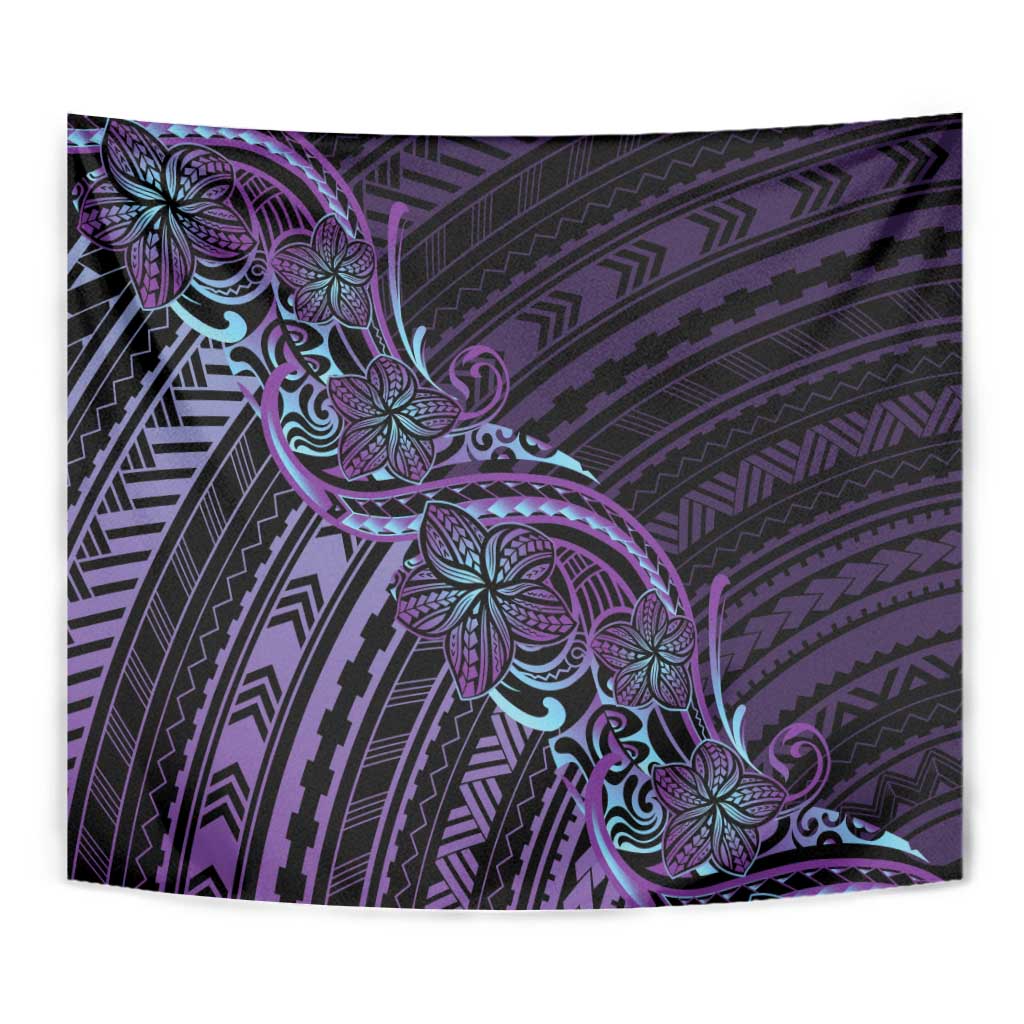Teal Purple Polynesia Plumeria Tattoo Tapestry