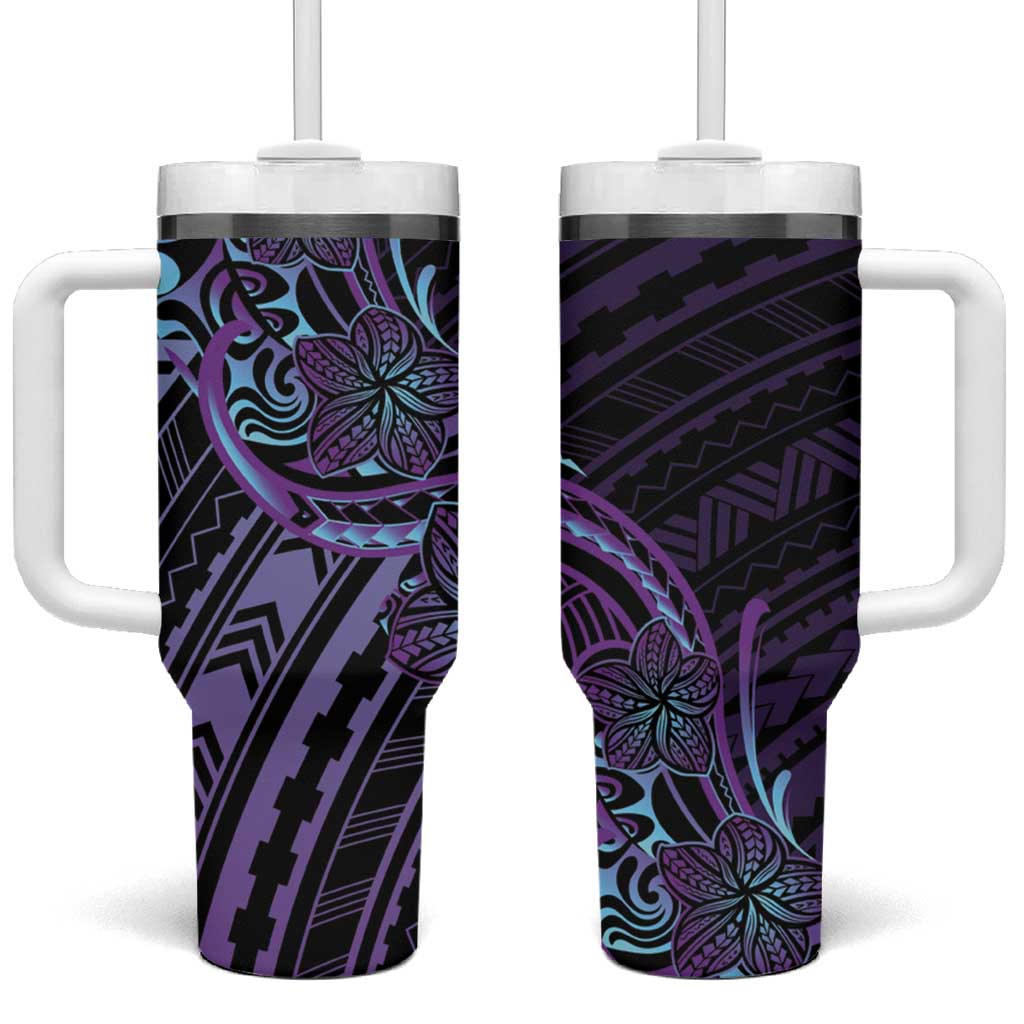 Teal Purple Polynesia Plumeria Tattoo Tumbler With Handle