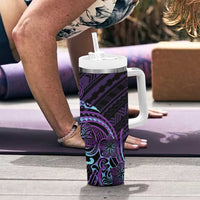 Teal Purple Polynesia Plumeria Tattoo Tumbler With Handle