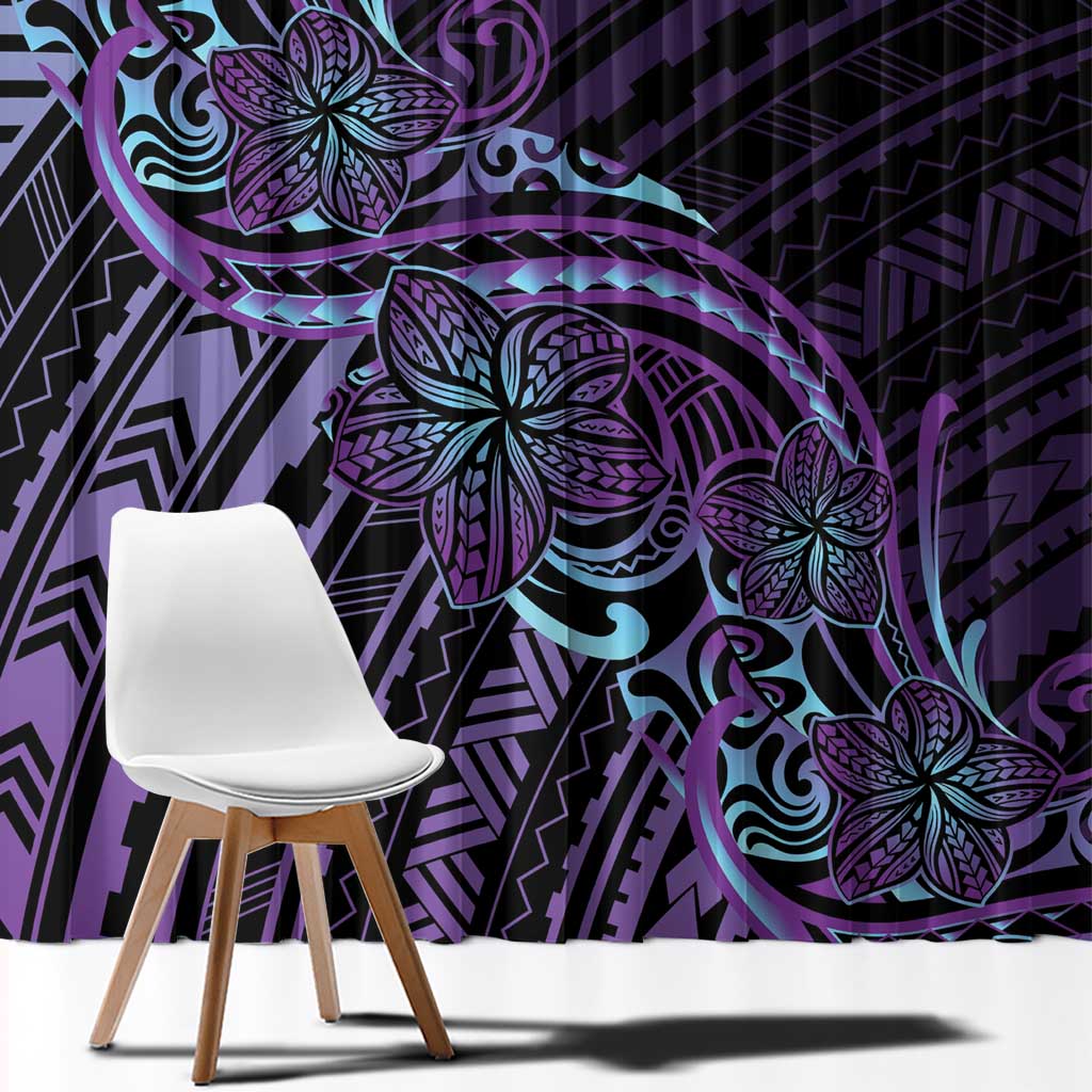 Teal Purple Polynesia Plumeria Tattoo Window Curtain