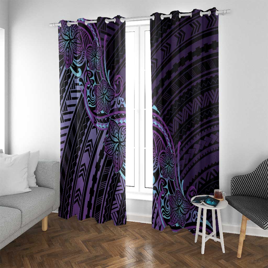 Teal Purple Polynesia Plumeria Tattoo Window Curtain