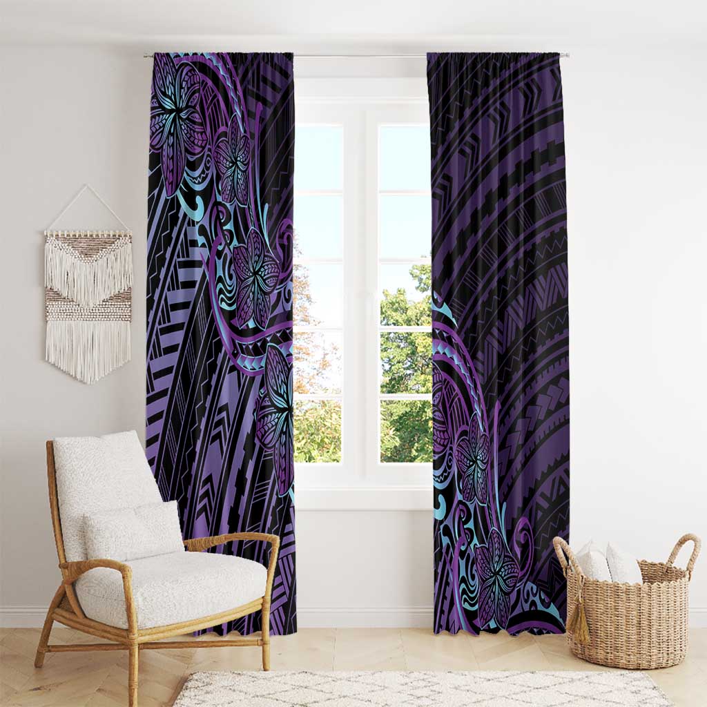 Teal Purple Polynesia Plumeria Tattoo Window Curtain
