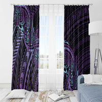 Teal Purple Polynesia Plumeria Tattoo Window Curtain