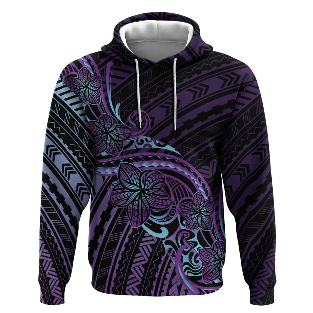 Teal Purple Polynesia Plumeria Tattoo Zip Hoodie