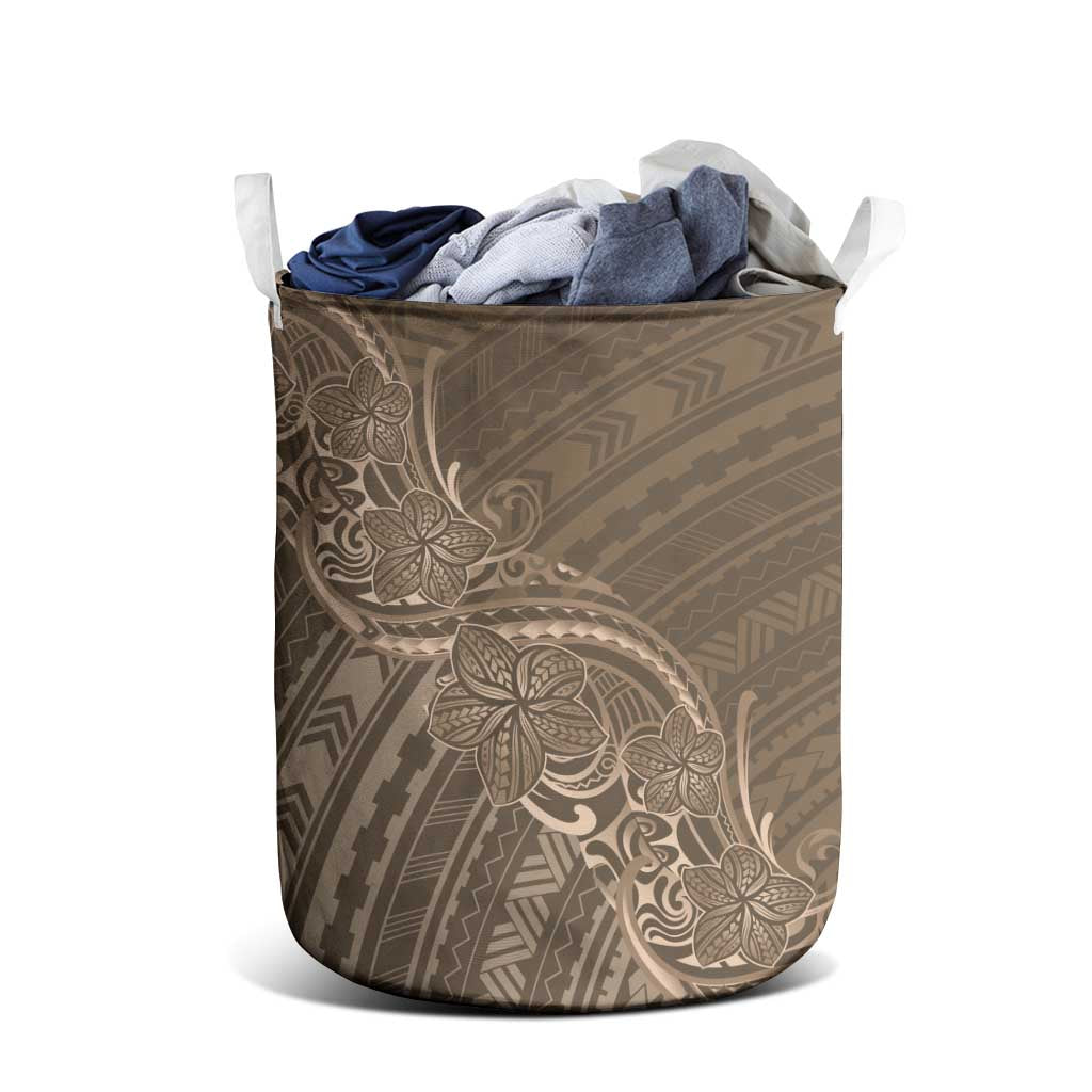 Brown Polynesia Plumeria Tattoo Laundry Basket