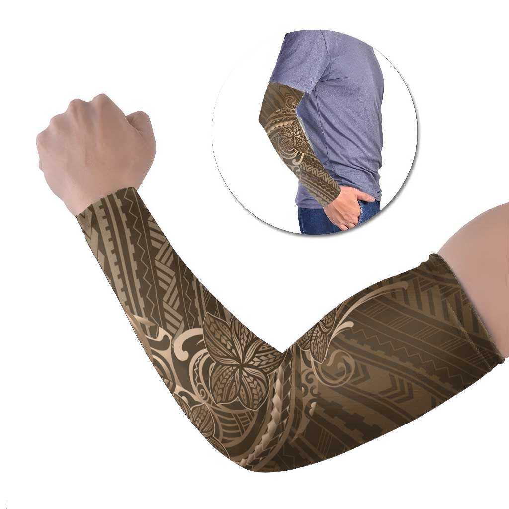 Brown Polynesia Plumeria Tattoo Arm Sleeves