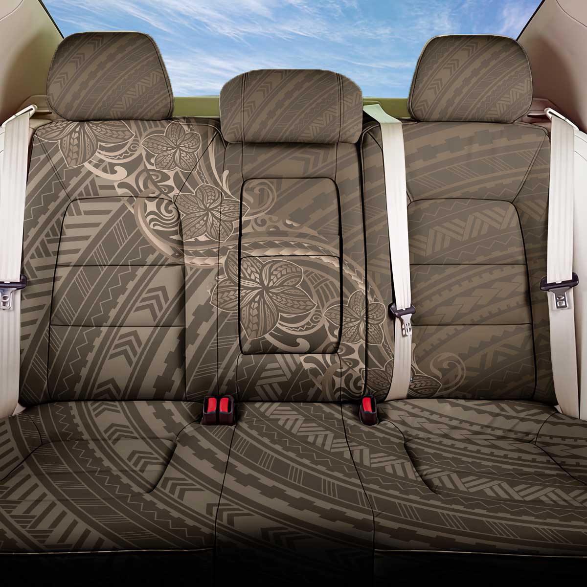 Brown Polynesia Plumeria Tattoo Back Car Seat Cover