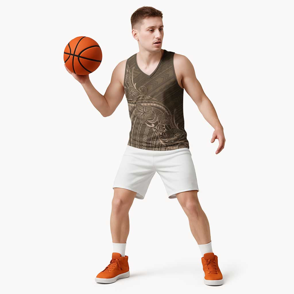Brown Polynesia Plumeria Tattoo Basketball Jersey