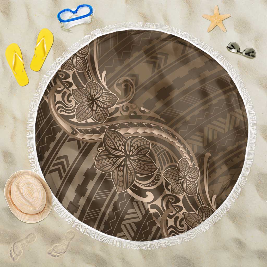 Brown Polynesia Plumeria Tattoo Beach Blanket