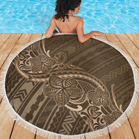 Brown Polynesia Plumeria Tattoo Beach Blanket