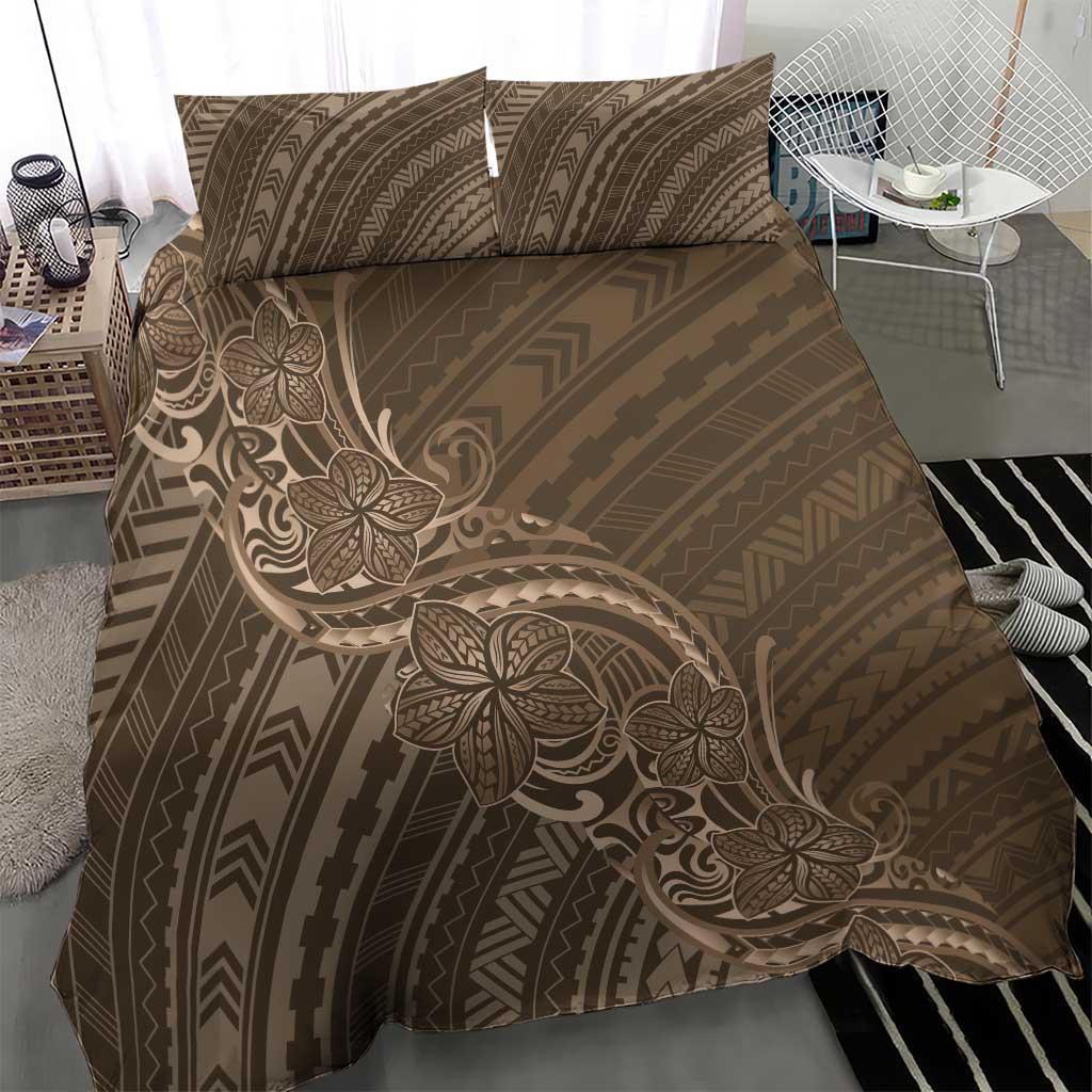 Brown Polynesia Plumeria Tattoo Bedding Set