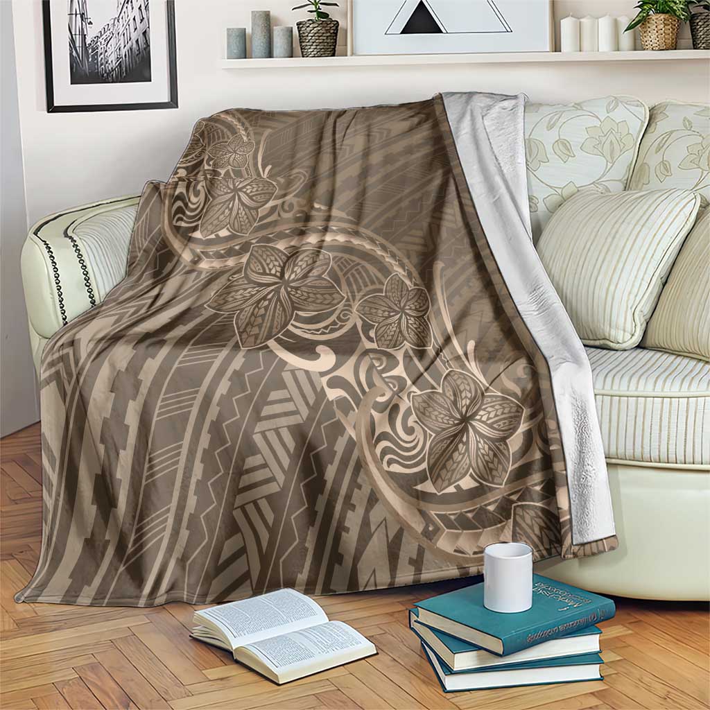 Brown Polynesia Plumeria Tattoo Blanket