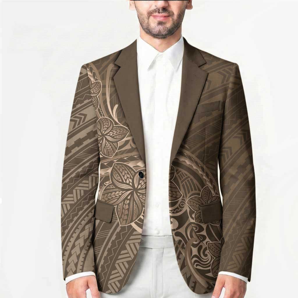 Brown Polynesia Plumeria Tattoo Blazer