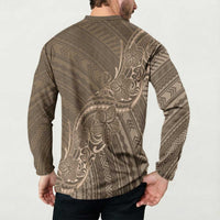 Brown Polynesia Plumeria Tattoo Button Sweatshirt