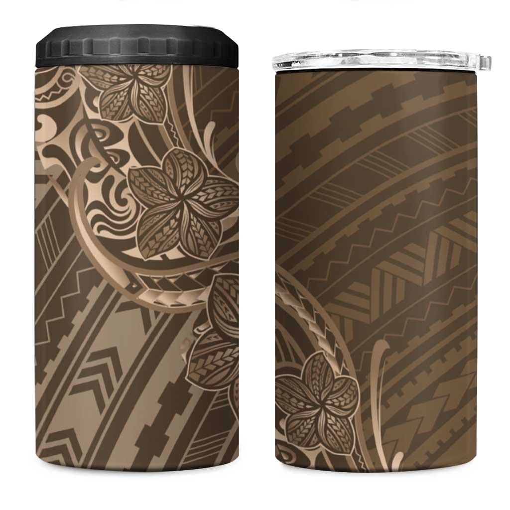 Brown Polynesia Plumeria Tattoo 4 in 1 Can Cooler Tumbler