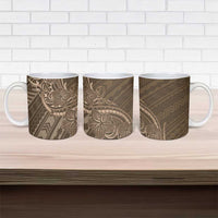 Brown Polynesia Plumeria Tattoo Ceramic Mug