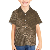 Brown Polynesia Plumeria Tattoo Family Matching Mermaid Dress and Hawaiian Shirt