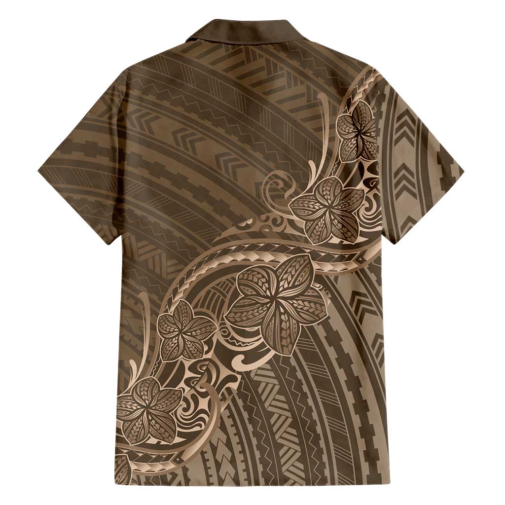 Brown Polynesia Plumeria Tattoo Family Matching Off The Shoulder Long Sleeve Dress and Hawaiian Shirt LT14 - Polynesian Pride
